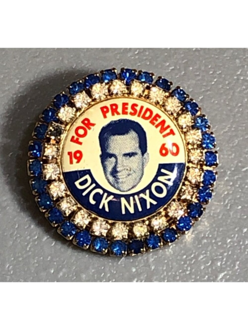 Warner Dick Nixon 1960 Campaign Pin Political Faux Jewelry Framed Brooch Costume